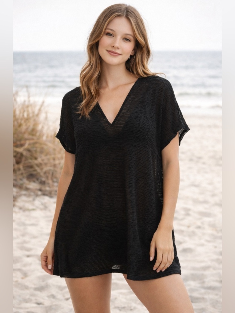 Black sheer mesh beach coverup